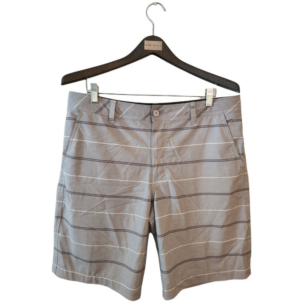 MOSSIMO SWIM Men's Shorts SWIMSUIT‎ TRUNKS GRAY W/ GRAY WHITE STRIPES Size 36X10